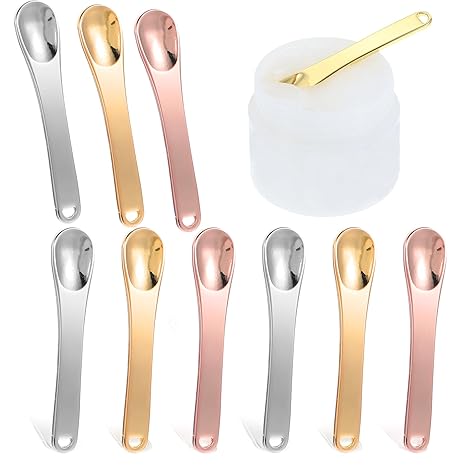 9 Pcs Mini Metal Makeup Spatula Skin Spatula Care Cosmetic Spoon Reusable Applicator Beauty Scoop Face Mask Applicator for Face Cosmetic Tiny Scoop Foundation Cosmetics Beauty